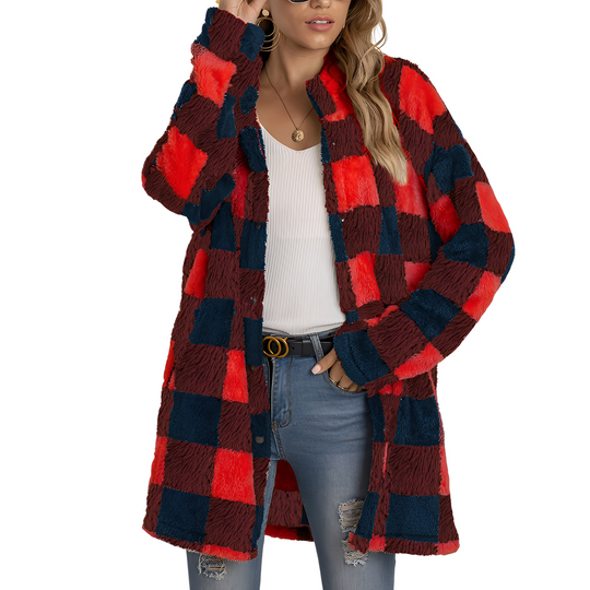 EB | Stilvolle lange Damen-Karojacke