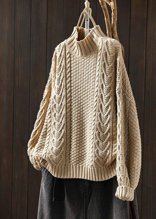 EB | Locker Sitzender Hoher Hals Kabelstrickpullover Ideal für den Winter