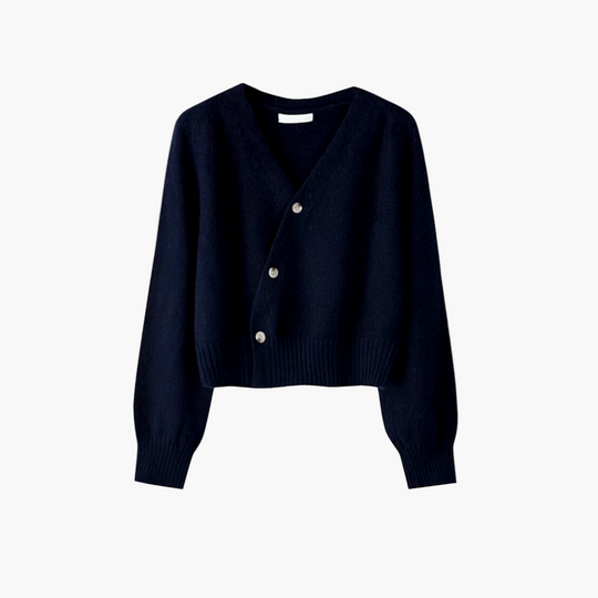 EB | Strickjacke mit V-Ausschnitt und Schräger Knopfleiste - Moderner Cardigan für Alltag und Büro