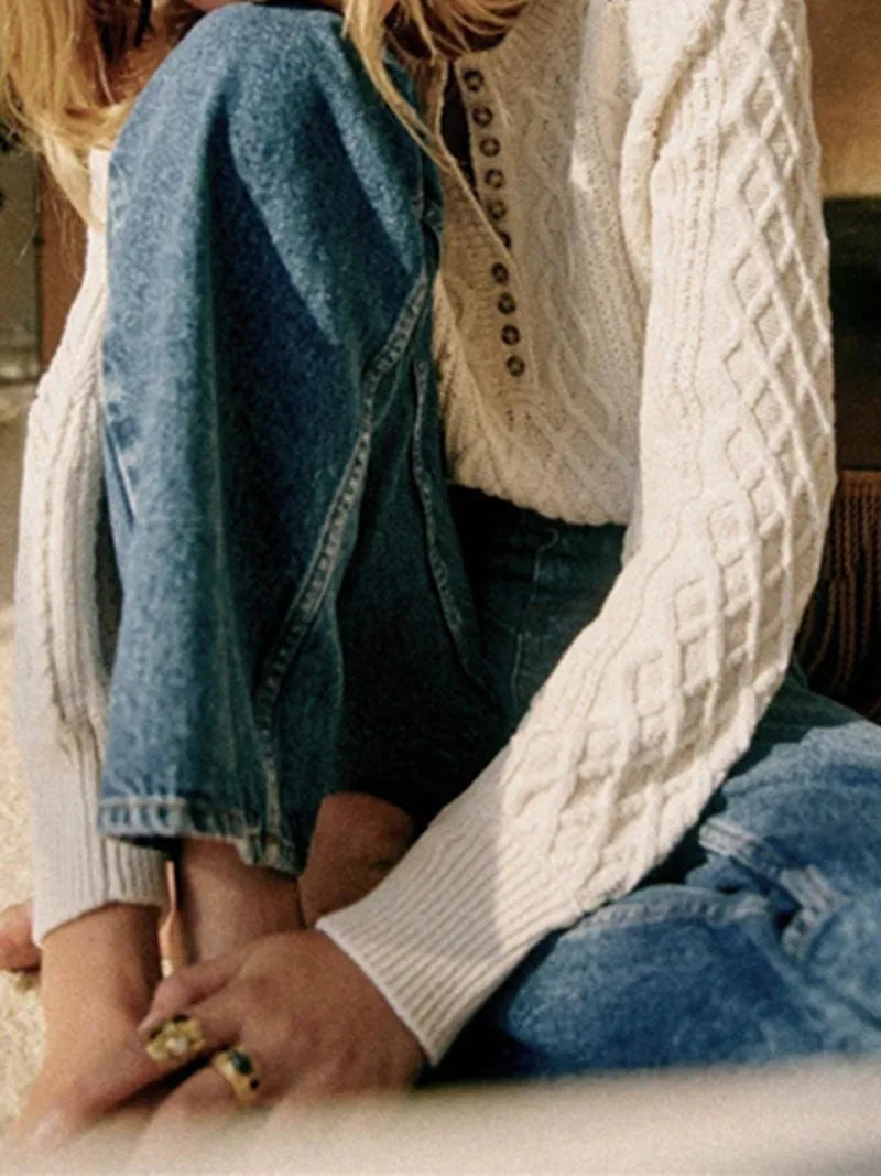 EB | Kabelstrickpullover mit Knöpfen Weich und Warm Perfekt für Den Alltag