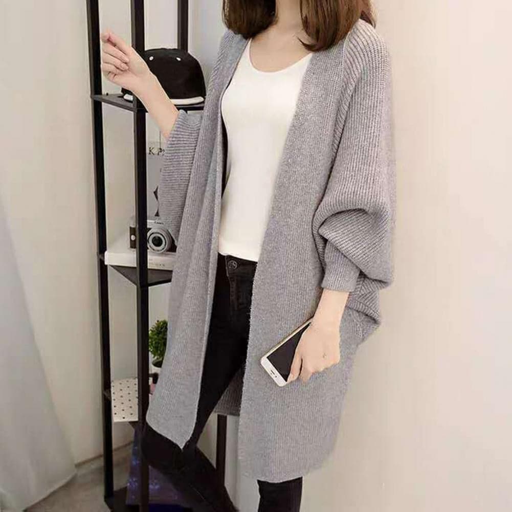 EB | Cardigan Lange Strickjacke Oversized Fit Offene Vorderseite Weich und Warm