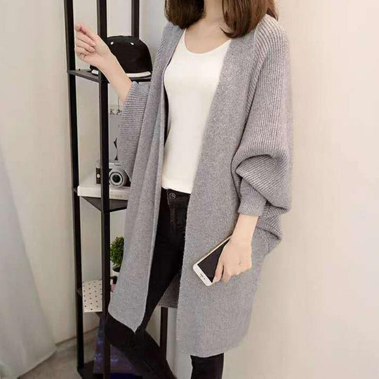EB | Cardigan Lange Strickjacke Oversized Fit Offene Vorderseite Weich und Warm