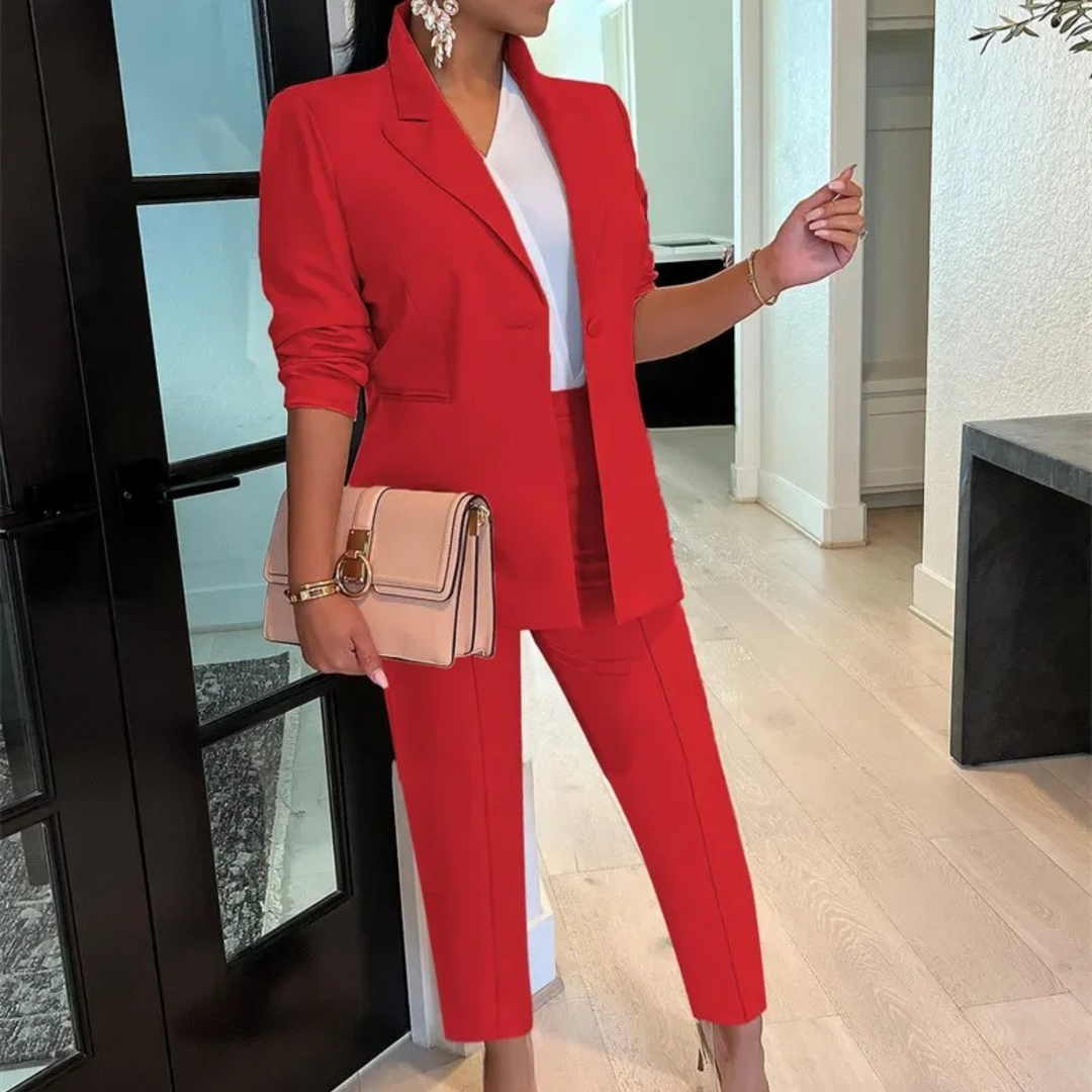 EB - Schicke Herbst Bürostil Blazer und Hosen Set für Frauen
