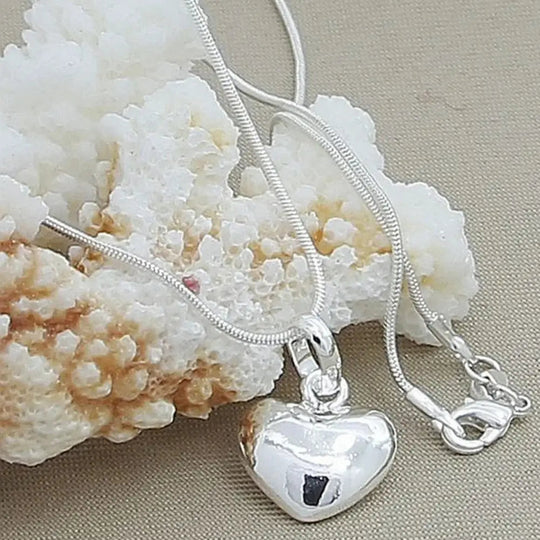 EB | Sterling Silber Massiv Herz Kette Schlangenkette für Damen