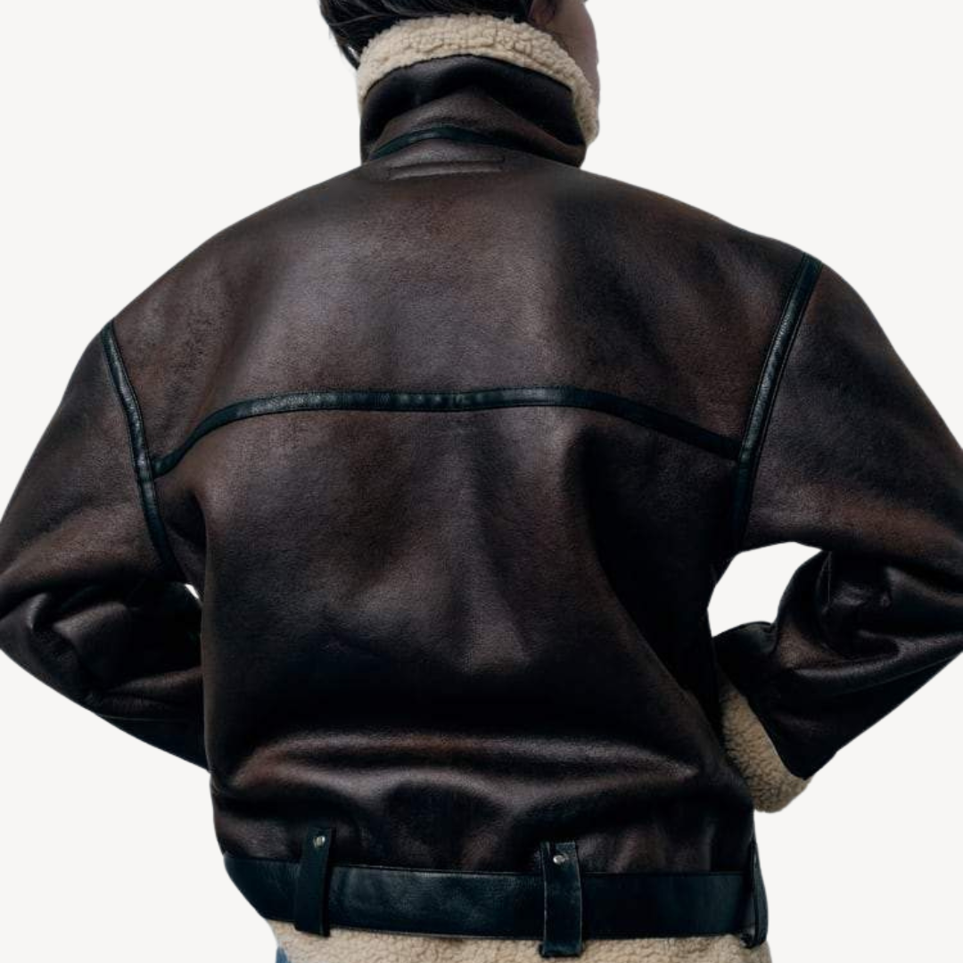 EB | Damen Faux Shearling Pilotenjacke Braun