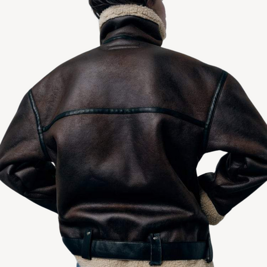 EB | Damen Faux Shearling Pilotenjacke Braun