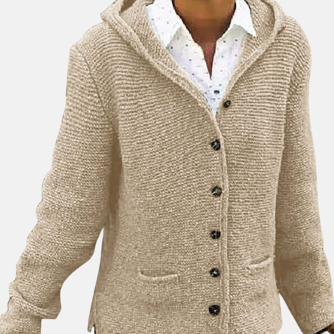 EB | Woll Kapuzencardigan Knopf-Front Rippenstrickcardigan
