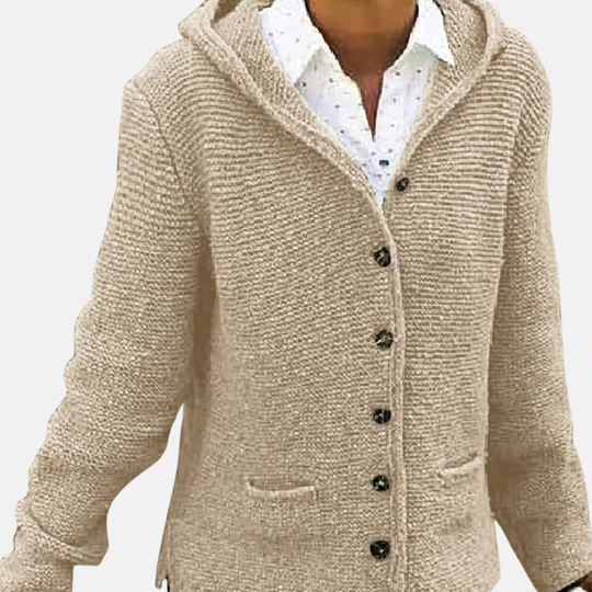 EB | Woll Kapuzencardigan Knopf-Front Rippenstrickcardigan