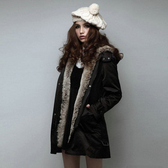 EB | Kunstpelz gefütterter Parka Kapuze Mid Thigh Parka