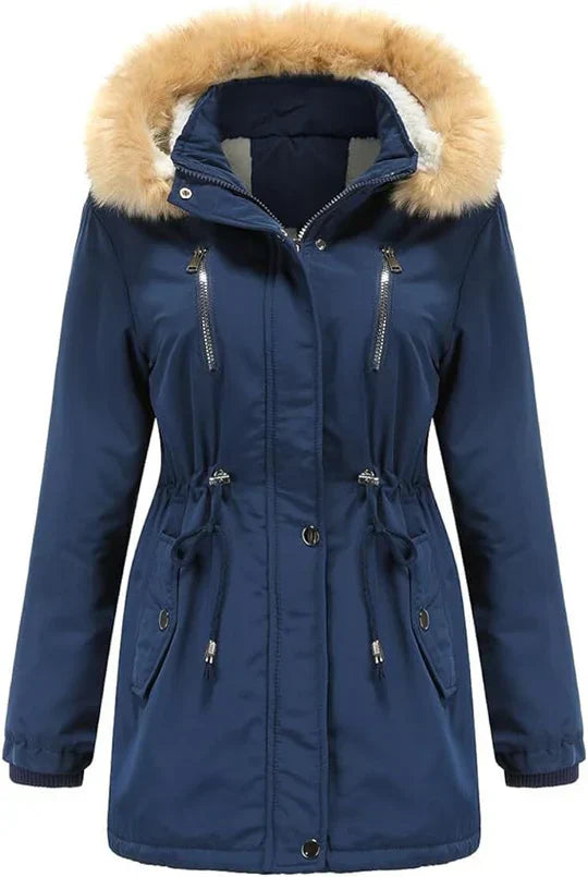 EB | Langer Mantel mit Kapuze Aus Kunstfell und Fleece-Futter