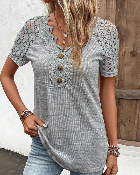 EB | Damen T-Shirt mit kurzen Ärmeln und Spitze