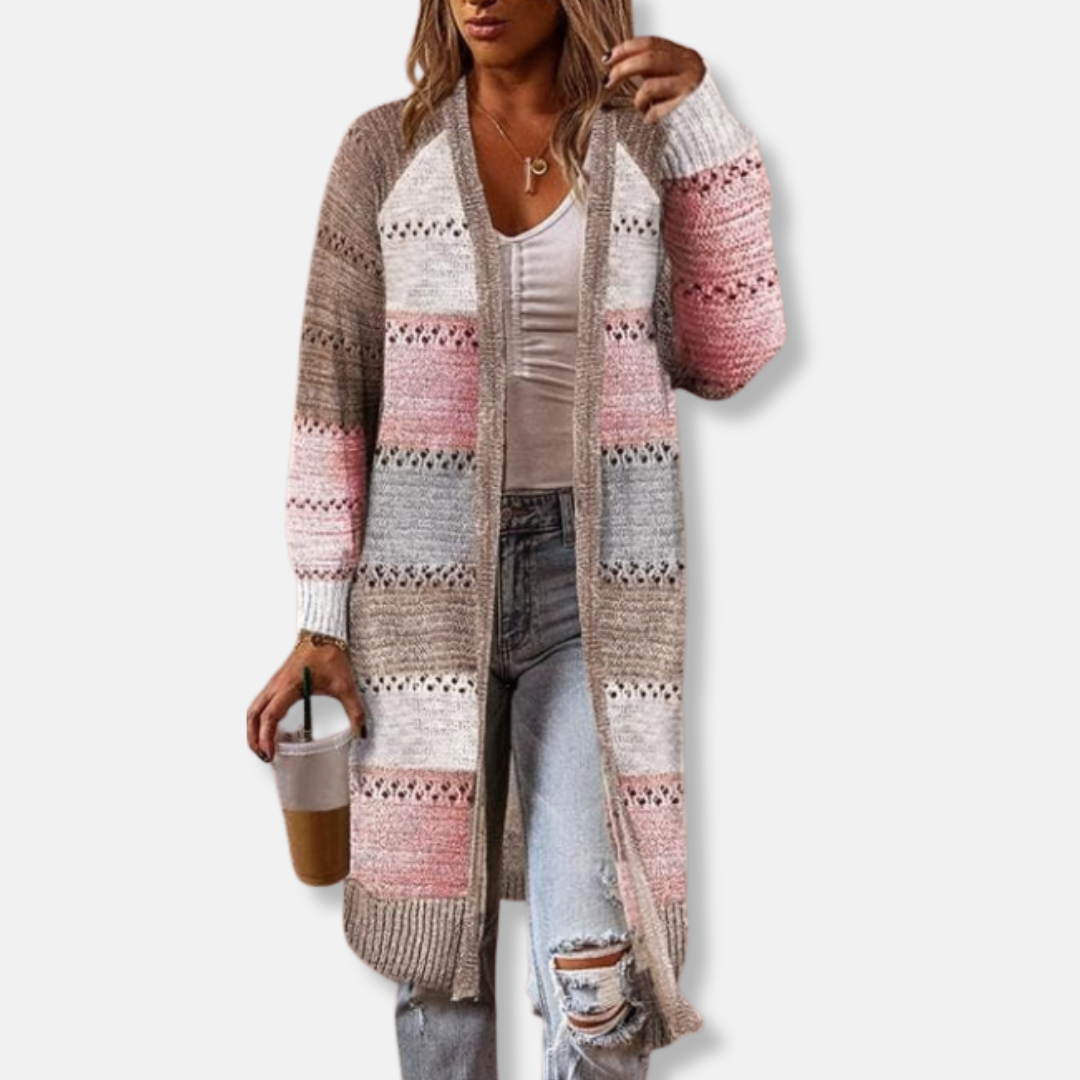EB | Woll Relaxed Fit Strickjacke Gestreifte Rippbündchen Strickjacke