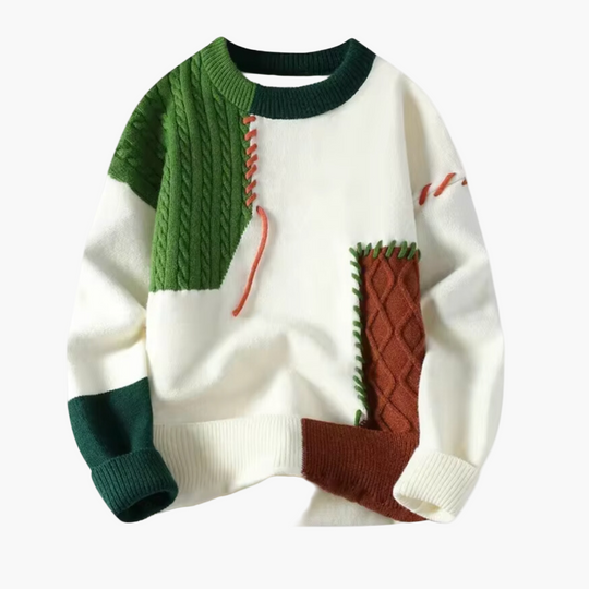 EB | Patchwork Strickpullover Im Modernen Design - Perfekt für Herbst und Winter