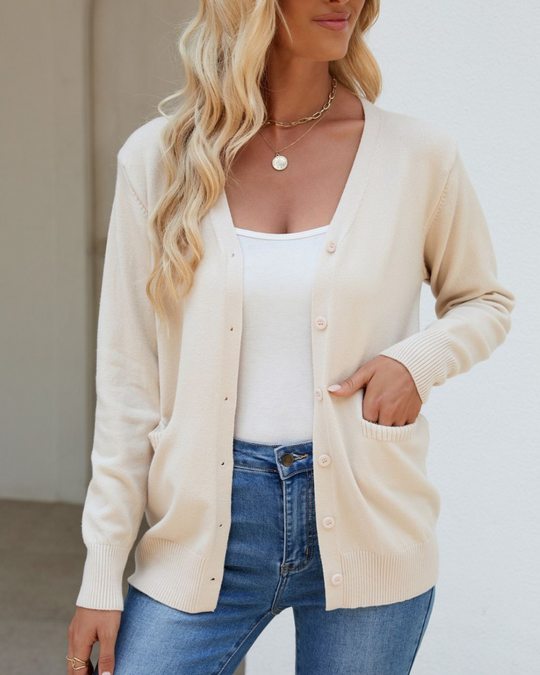 EB | Strickjacke mit V-Ausschnitt, Knöpfen, langen Ärmeln und Taschen