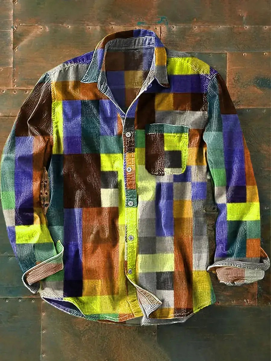 EB | Stylisches Buntes Patchwork Button-Down Hemd