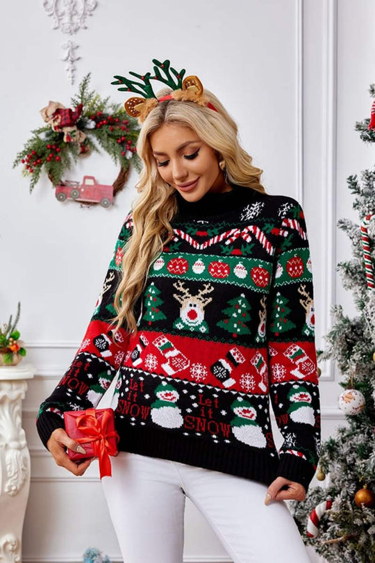 EB | Hoher Hals Weihnachten Schneemann Stickerei Pullover