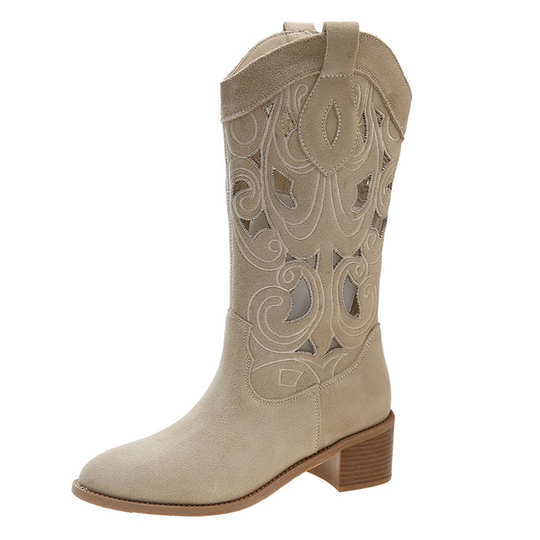 EB | Stylische Wildleder Western Cowboy Stiefel mit Ausschnitten