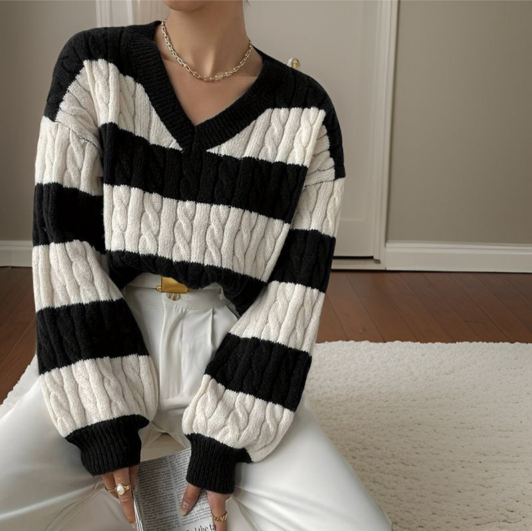 EB | Langarmpullover für Frauen Schwarz Weiß