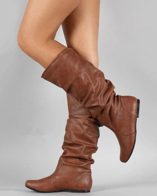 EB | Flache Stiefel mit Falten Bis Zum Knie