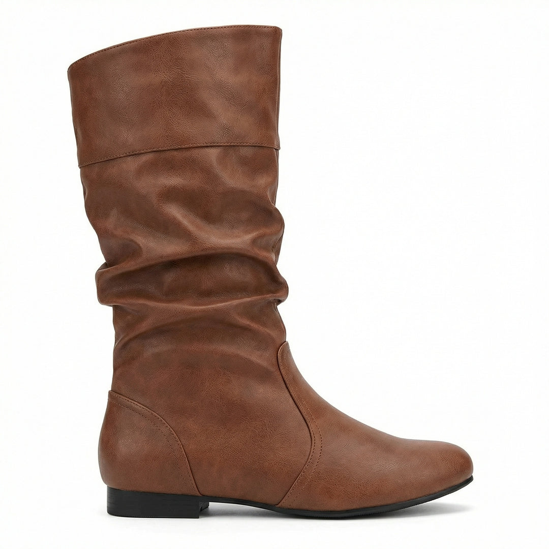 EB | Flache Stiefel mit Falten Bis Zum Knie