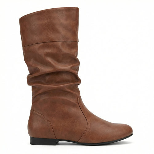 EB | Flache Stiefel mit Falten Bis Zum Knie