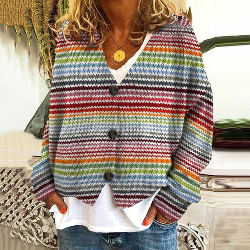 EB | Strickjacke Weiche Strickware Lässige Passform V-Ausschnitt Knopfverschluss Alltag