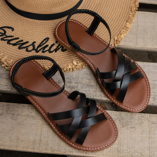 EB | Elegante Leder Damen Sandalen Flacher Schuh