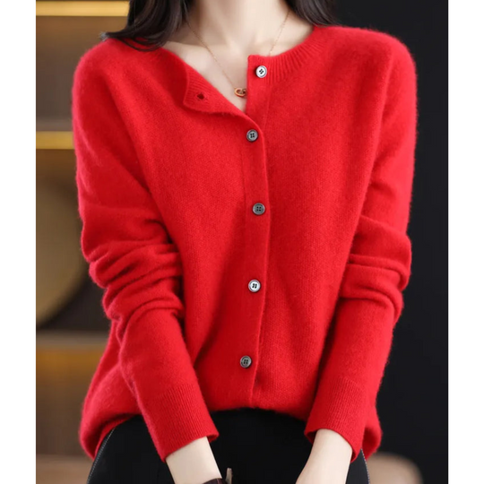 EB | Merinowolle Damen O-Ausschnitt gestrickte Strickjacke Pullover