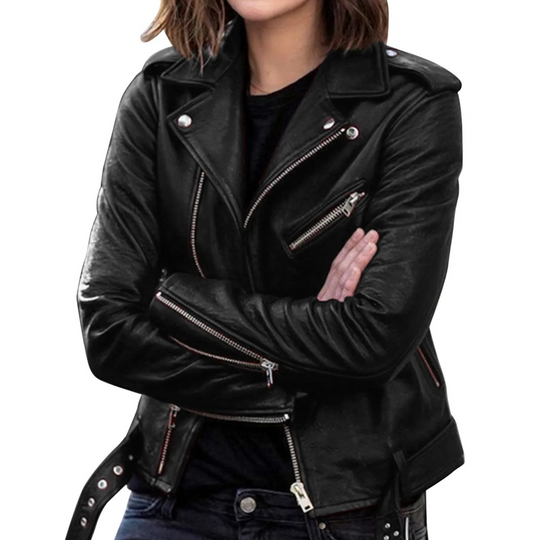 EB | jacke Damen Biker Modell mit Gürtel und Reißverschlussdetails