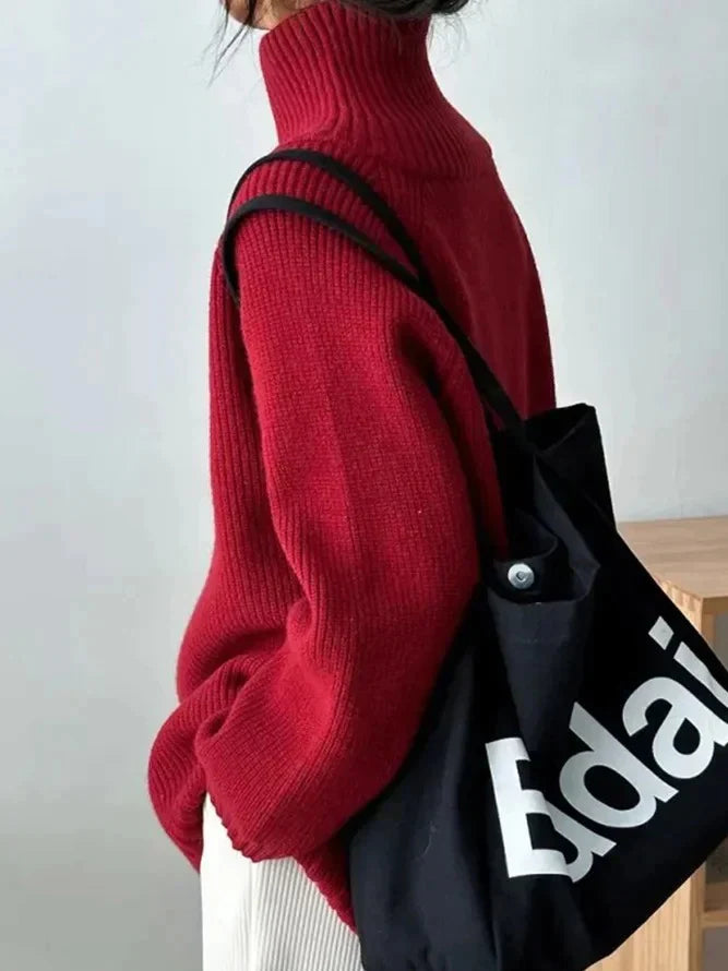 EB | Roter, schlichter Pullover mit Stehkragen