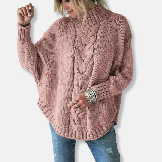 EB | Wolle Übergröße Rollkragenpullover Kabelstrickpullover