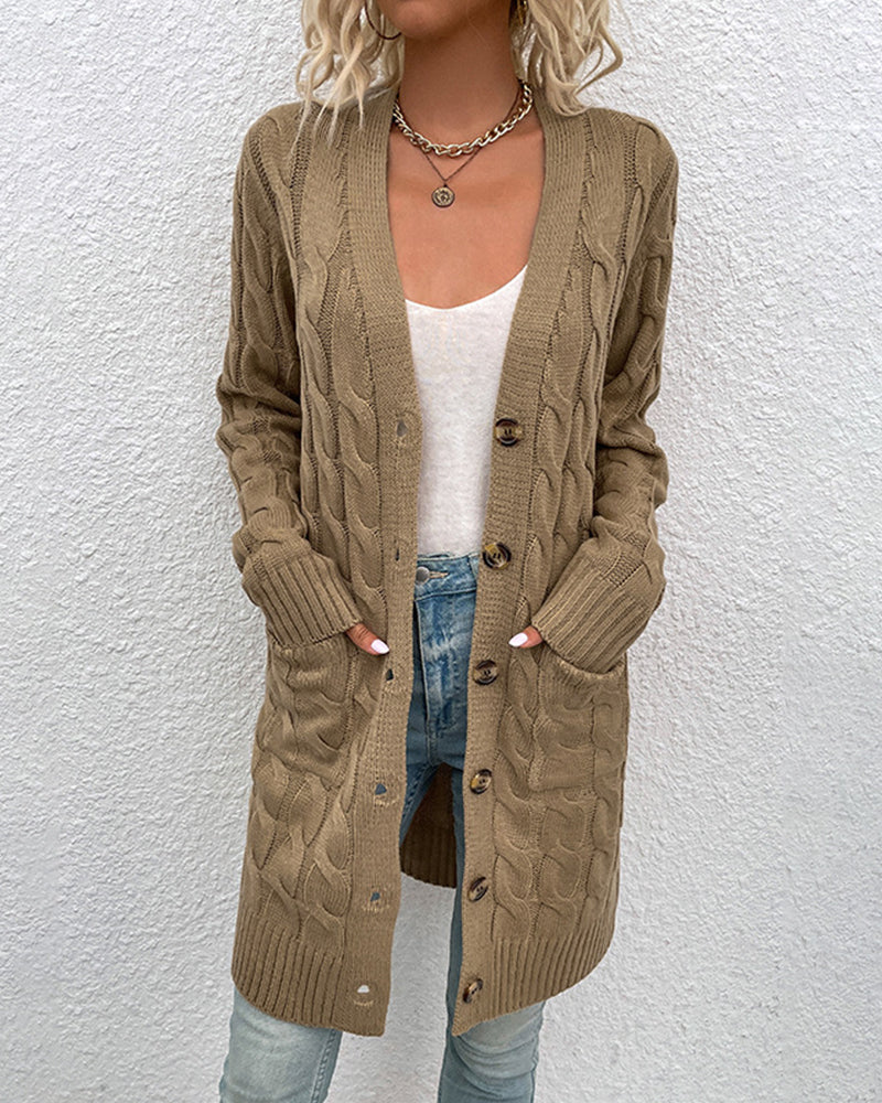 EB | Langärmelige Strickjacke In Einer Unifarbenen Farbe
