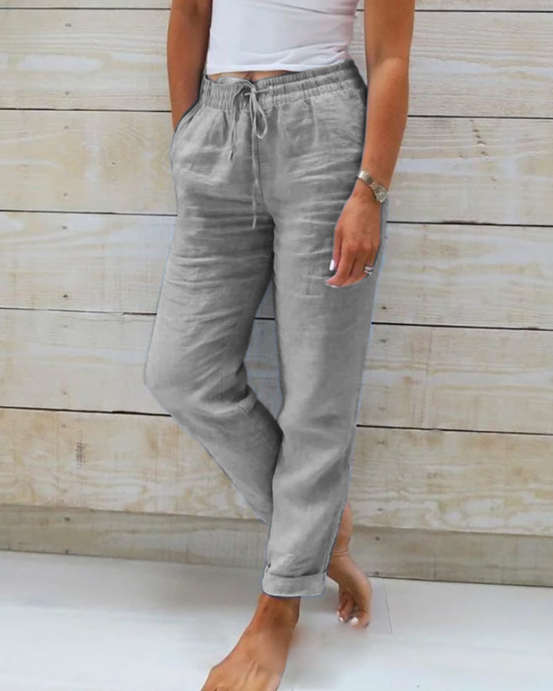 EB | Damen Leinenhose mit Baumwollanteil und Elastischem Bund