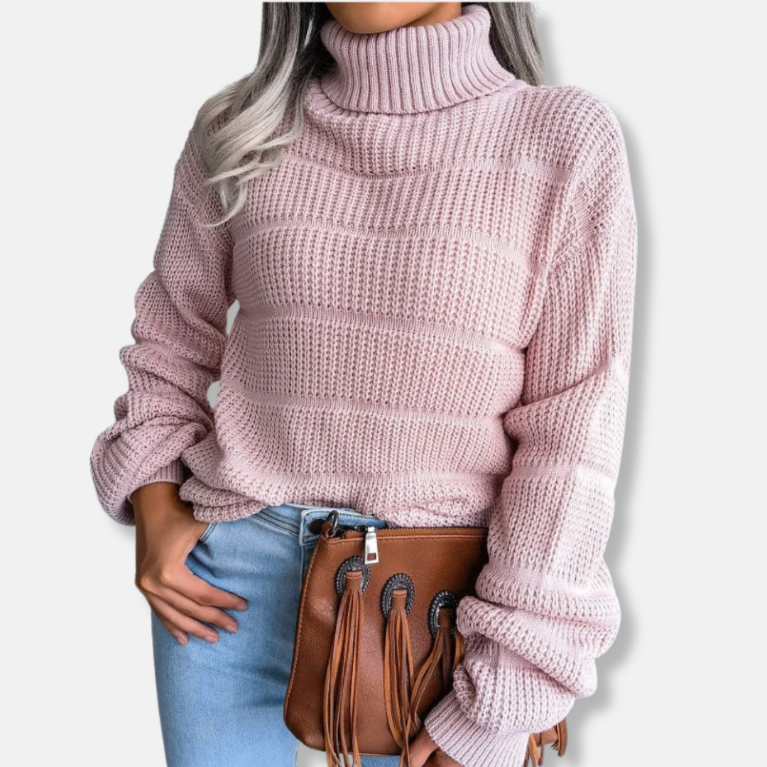 EB | Rollkragenpullover Weiches Strickmaterial Gerippte Optik Lockere Passform Langärmlig
