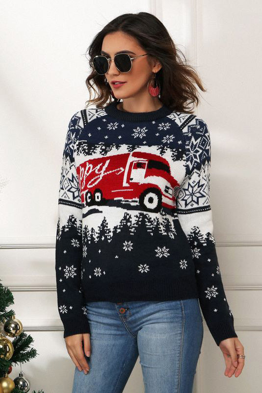 EB | Schneeflocken- und Lkw-Druck Weihnachts-Pullover