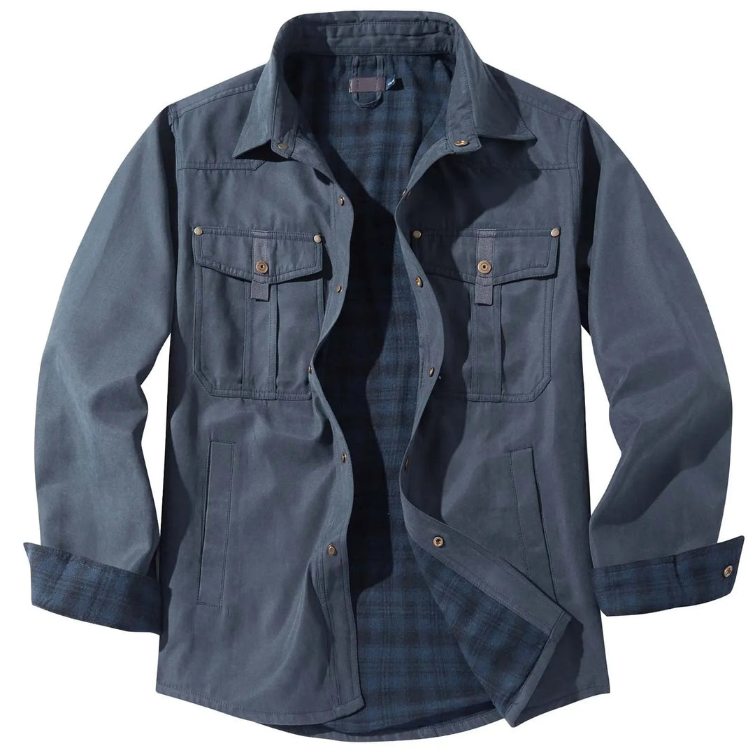 EB | Plus Size Flanell Herrenjacke mit Karomuster und Abnehmbarer Kapuze