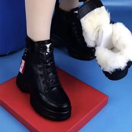 EB | Damen High Top Leder Martin Stiefel ( mit Futter Aus Fell )