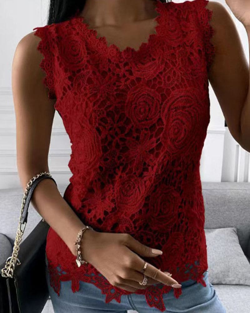 EB | Elegante Bluse in Einer Einfarbigen Farbe mit Spitze