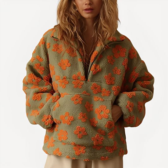 EB | Damen-Sherpa-Pullover mit stilvollem Blumenmuster