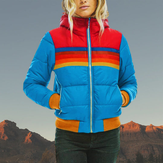 EB | Gestreifter Farbiger Puffer-Stil, Wasserdicht für Frauen Ideal für Herbst Winter
