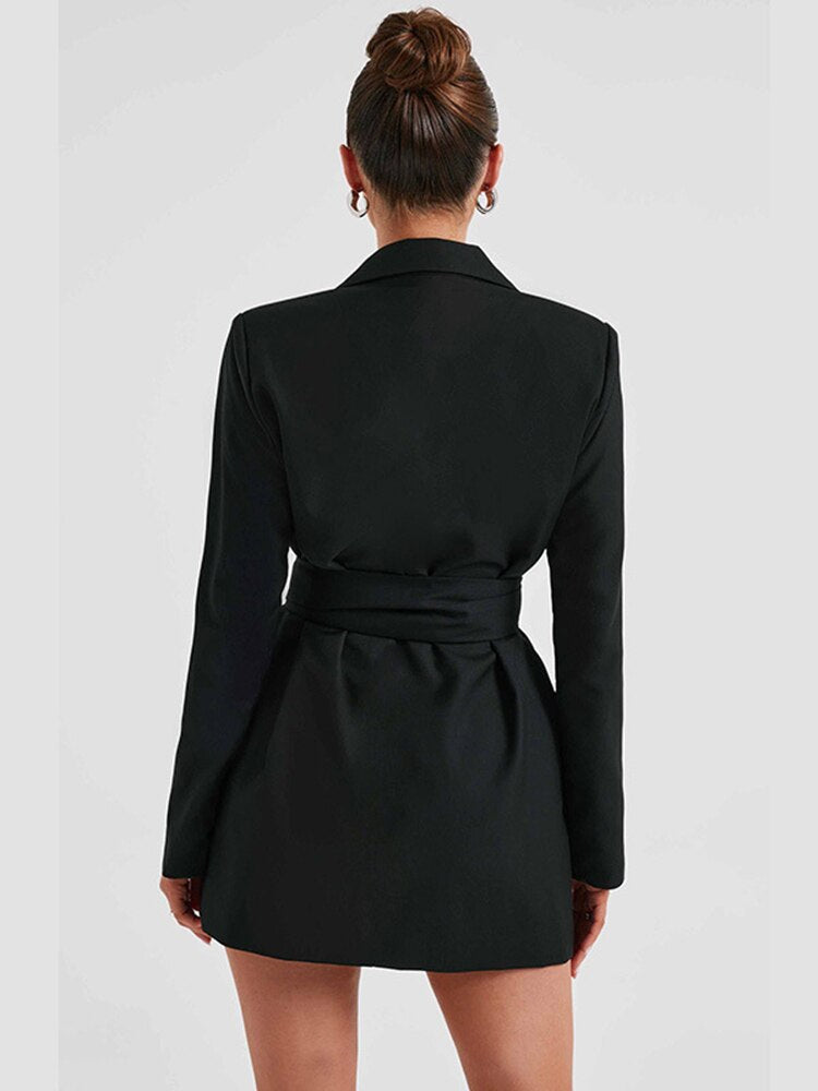 Schwarzes Damen Blazerkleid mit V-Ausschnitt | EB