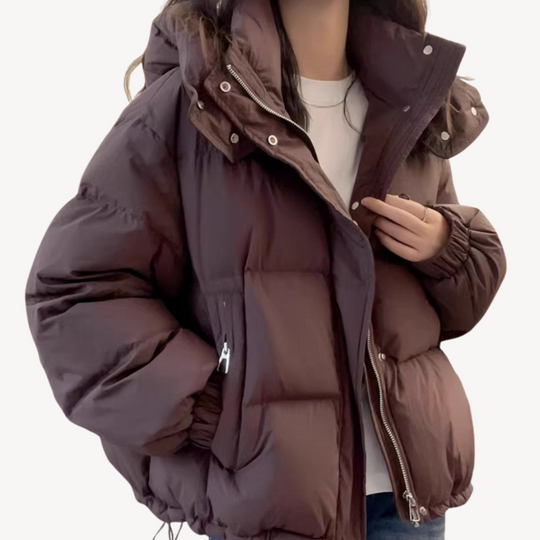 EB | Übergroße Damen Pufferjacke mit Hohem Kragen und Reißverschluss