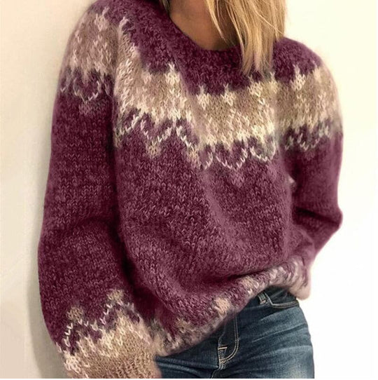 EB | Strickpullover Weiche Wollmischung Oversized-Passform Rundhalsausschnitt Nordisches Muster