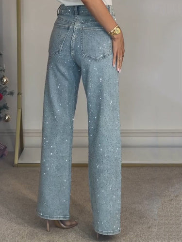 EB | Jeans mit Hoher Taille und Diamant Details