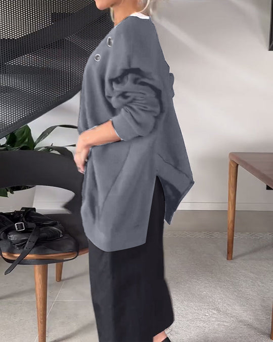 EB | Sweatshirt mit Rundhalsausschnitt und Schlitz In Unifarbe