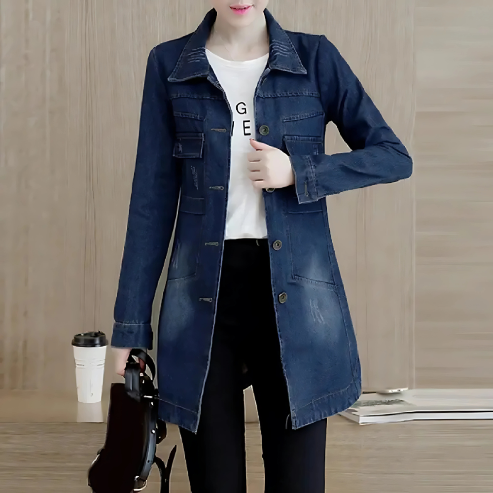 EB | Lange Jeansjacke für Frauen mit Stickdetails