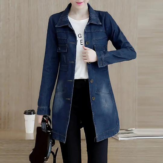 EB | Lange Jeansjacke für Frauen mit Stickdetails