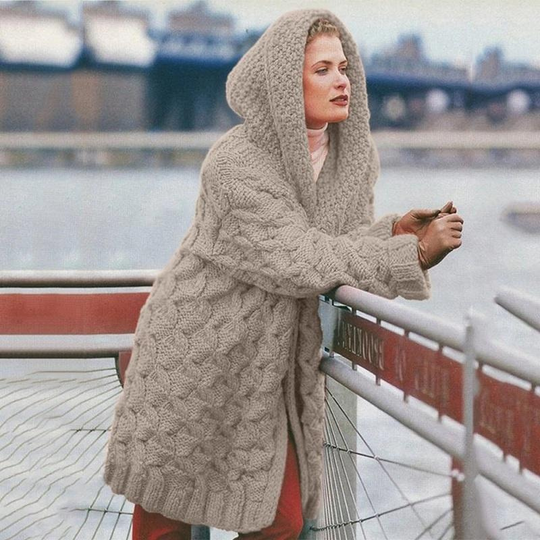 EB | Lange Strickjacke für Frauen mit Kapuze