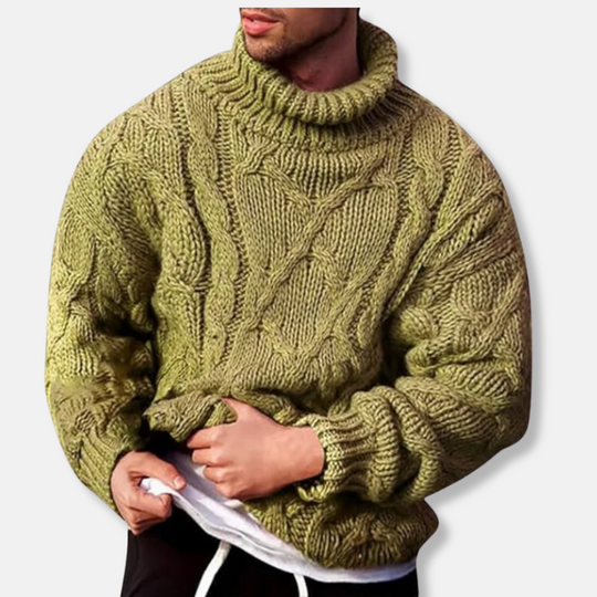 EB | Rollkragen Wollmischung Lockere Passform Zopfmuster Pullover