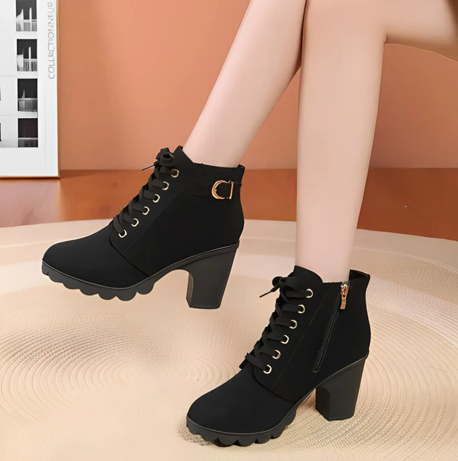 EB | Damen Schnür-Stiefeletten mit Absatz und dicker Sohle